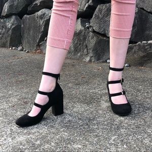 Chunky Black Heels with Gold clasps